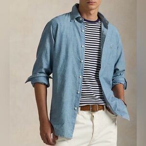 Ralph Lauren Classic Fit Indigo Chambray Button Down Shirt Size XL